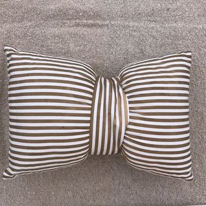 gold and white metallic stripe bow throw pillow!